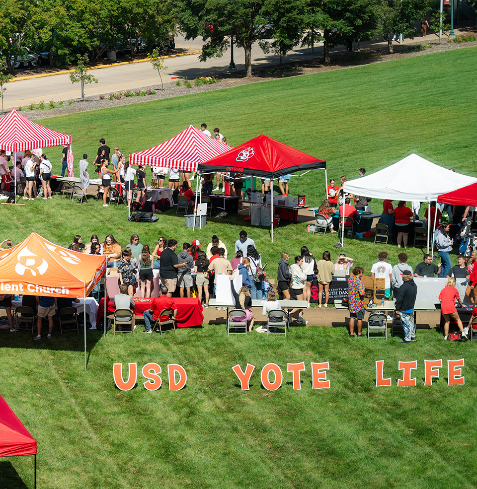 Tents on the campus green at the org fair