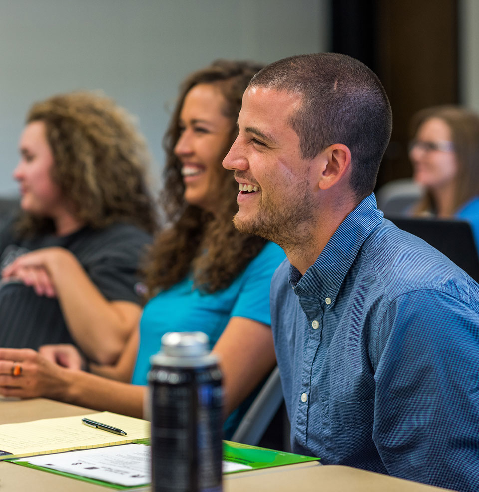 Students laughing during a class.