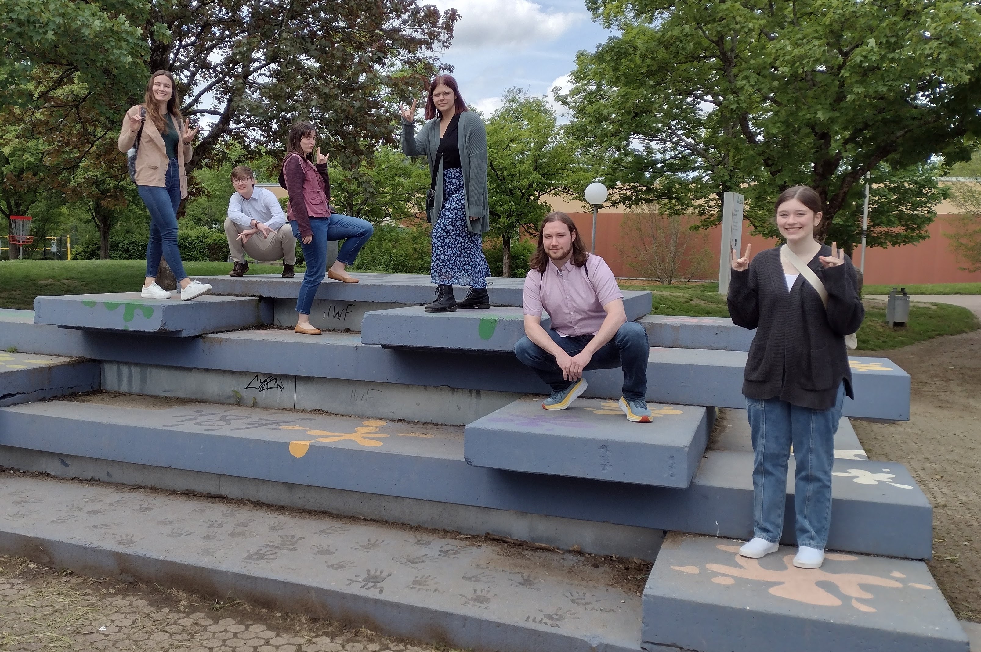 students attending German Club outside 