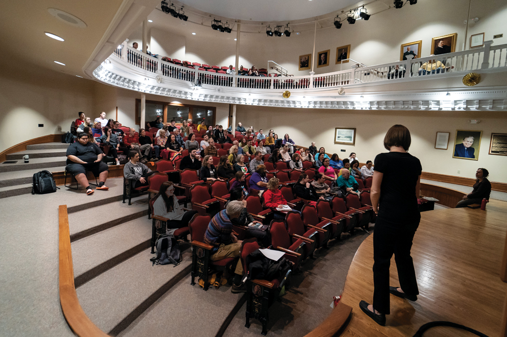 Small class in Old Main Auditorium