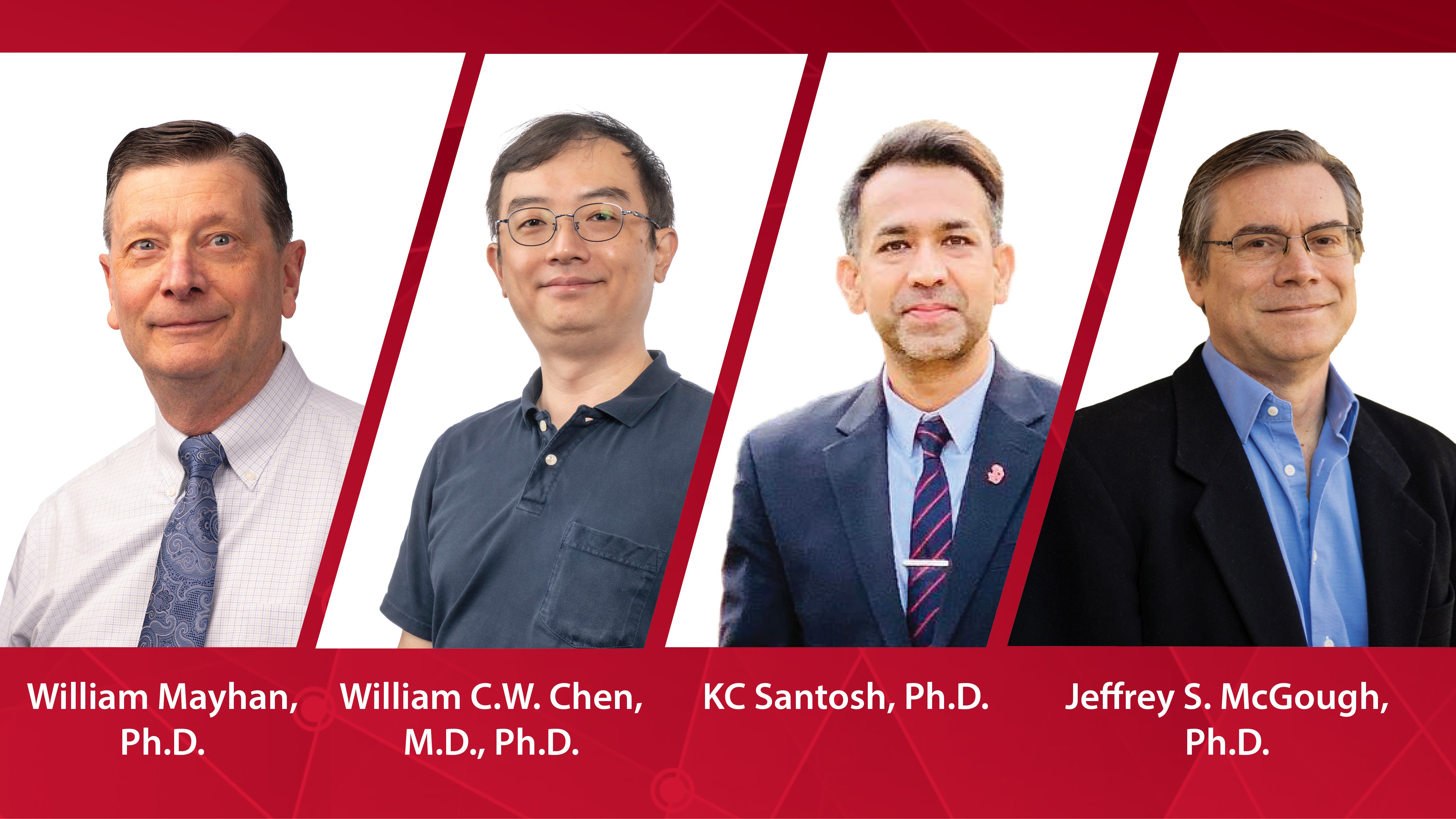 a graphic with the headshots of William Mayhan, William C.W. Chen, KC Santosh and Jeffrey S. McGough.