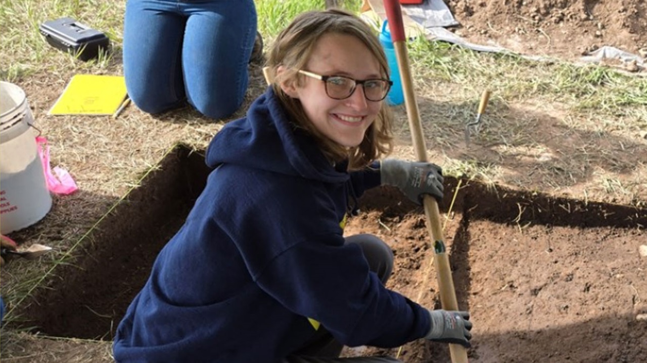 Anthropology student McKenzie Merchant looks for archaeological artifacts at the Soapsuds Row site. Anthropology student McKenzie Merchant looks for archaeological artifacts at the Soapsuds Row site.