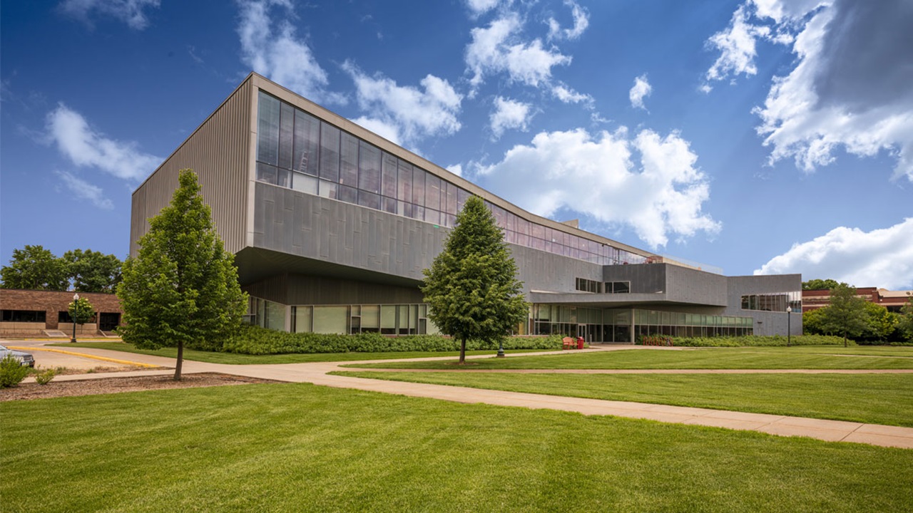 The exterior front of USD's Beacom School of Business.