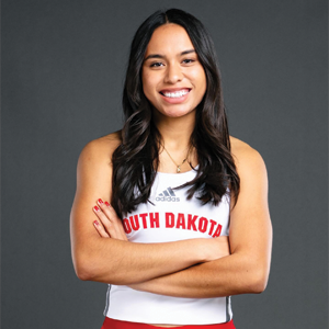 Matayah Yellow Mule poses in her USD athletic gear.